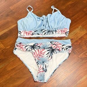 SHEIN Baby Blue and Pink/Red Women Swim Set